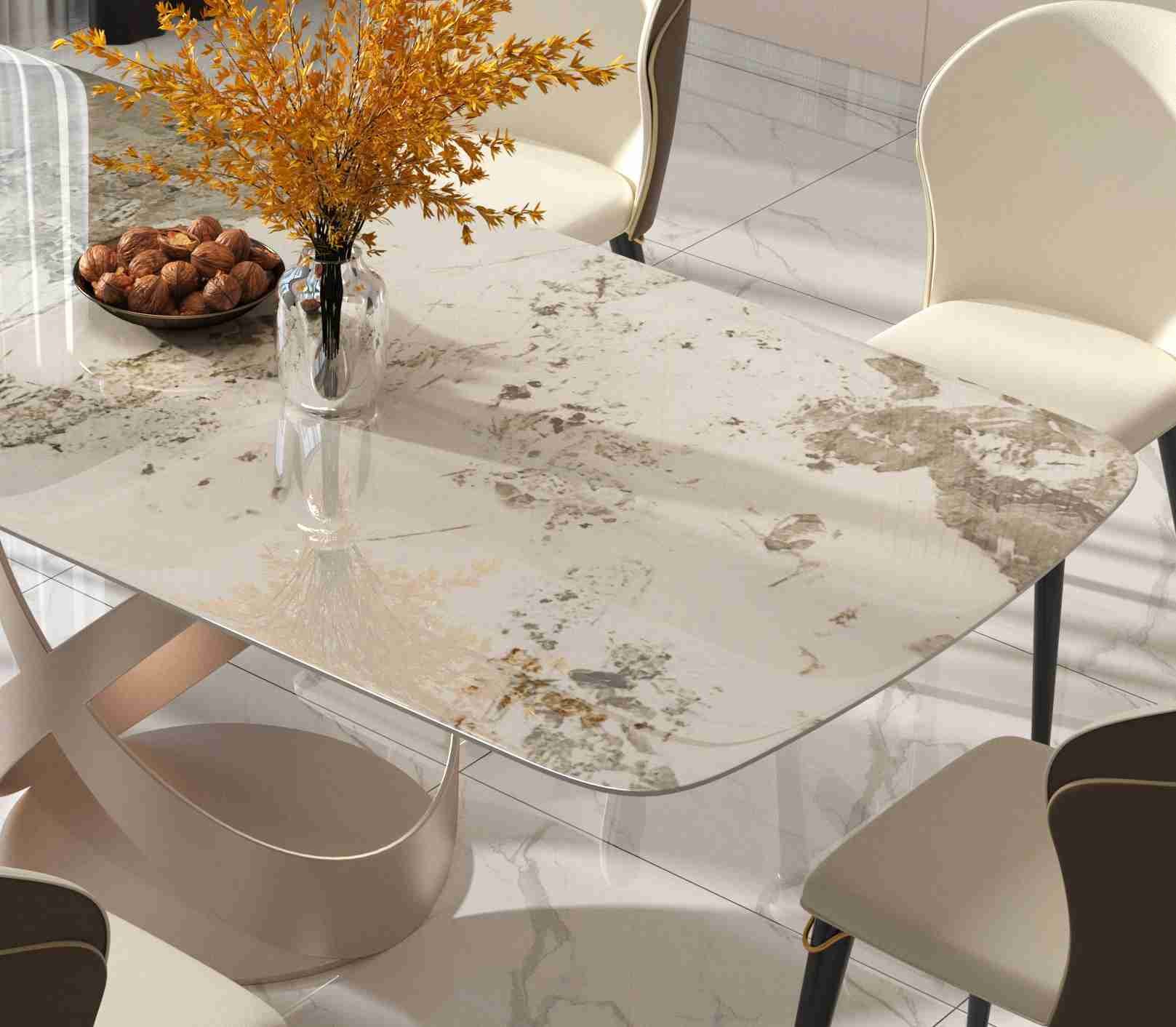 Luxury Contemporary Dining Table Chair Sets With X Stainless Teel Base