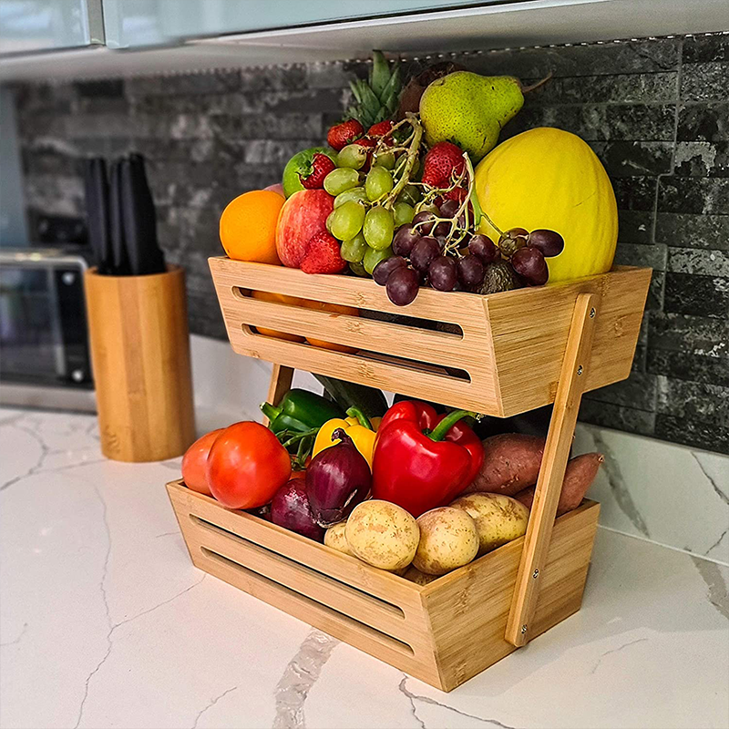 Multifunctional 2-Tier Large Capacity Fruit Vegetable Baskets Storage Stand for Kitchen