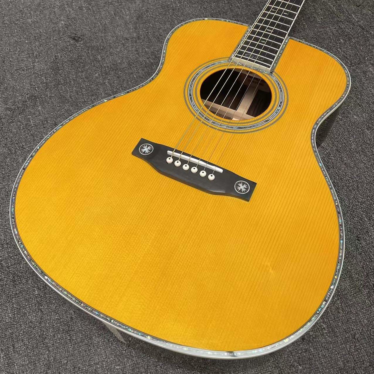 Custom Solid Spruce OM Body Solid Rosewood Back Side Acoustic Electric Guitar Abalone Binding