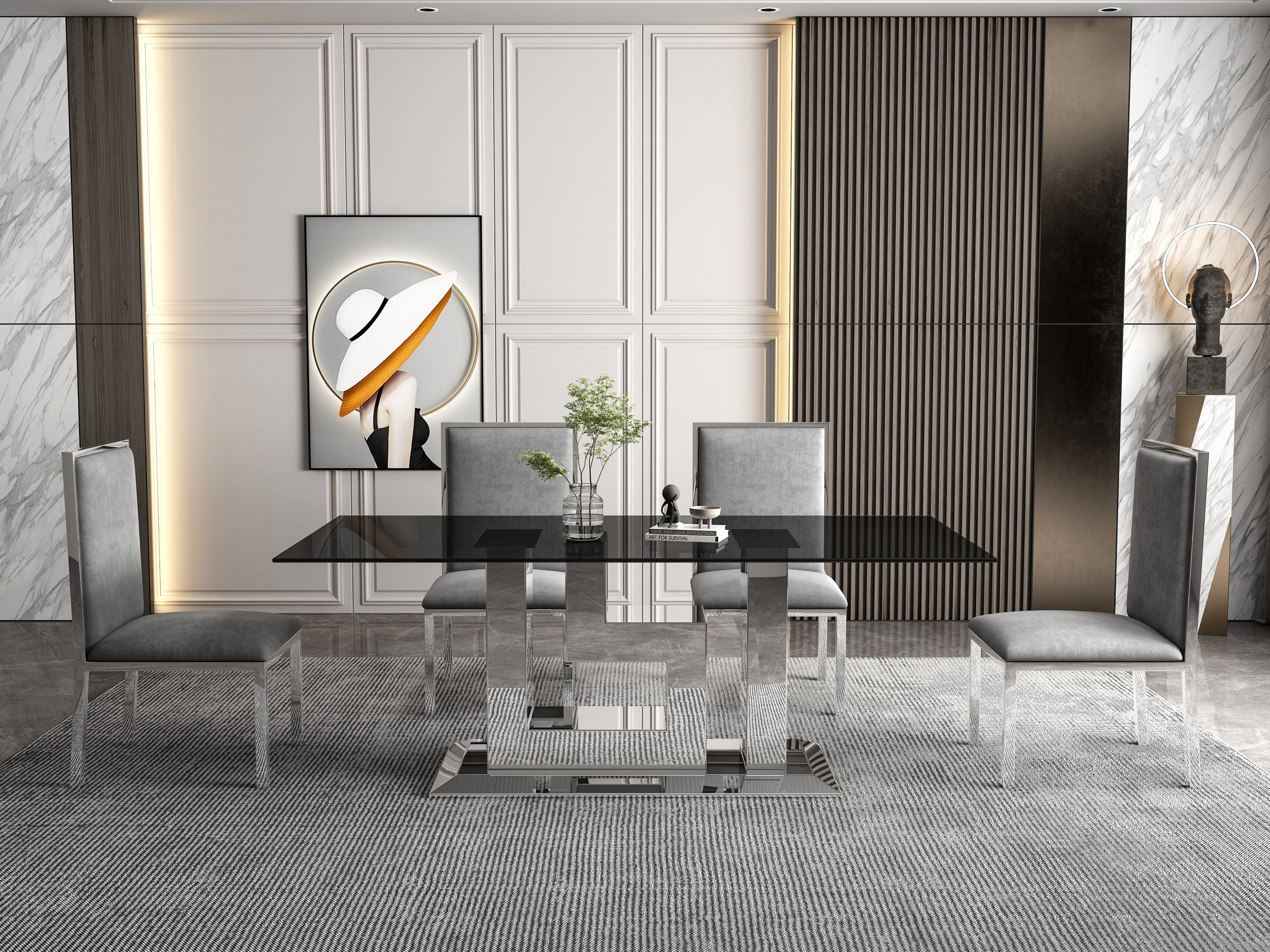 Modern Style 0.9m Width Glass Dining Table For Customer Satisfaction