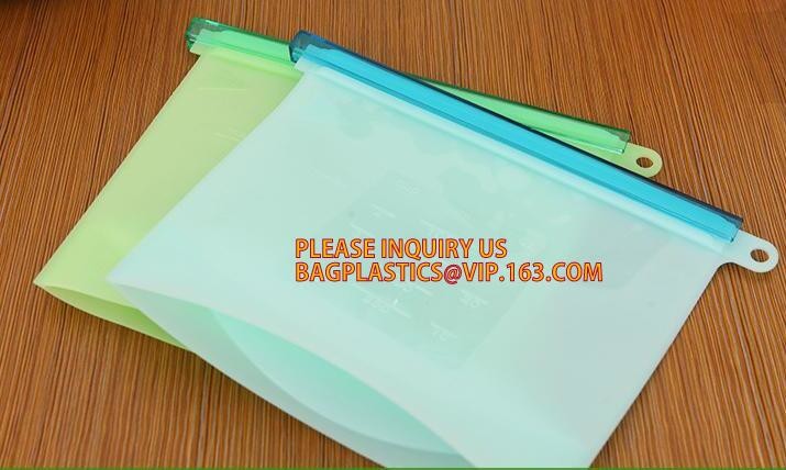 Storage preservation reusable silicone food bag,FDA reusable silicone storage food bag with Zip lockk in microwave bagease