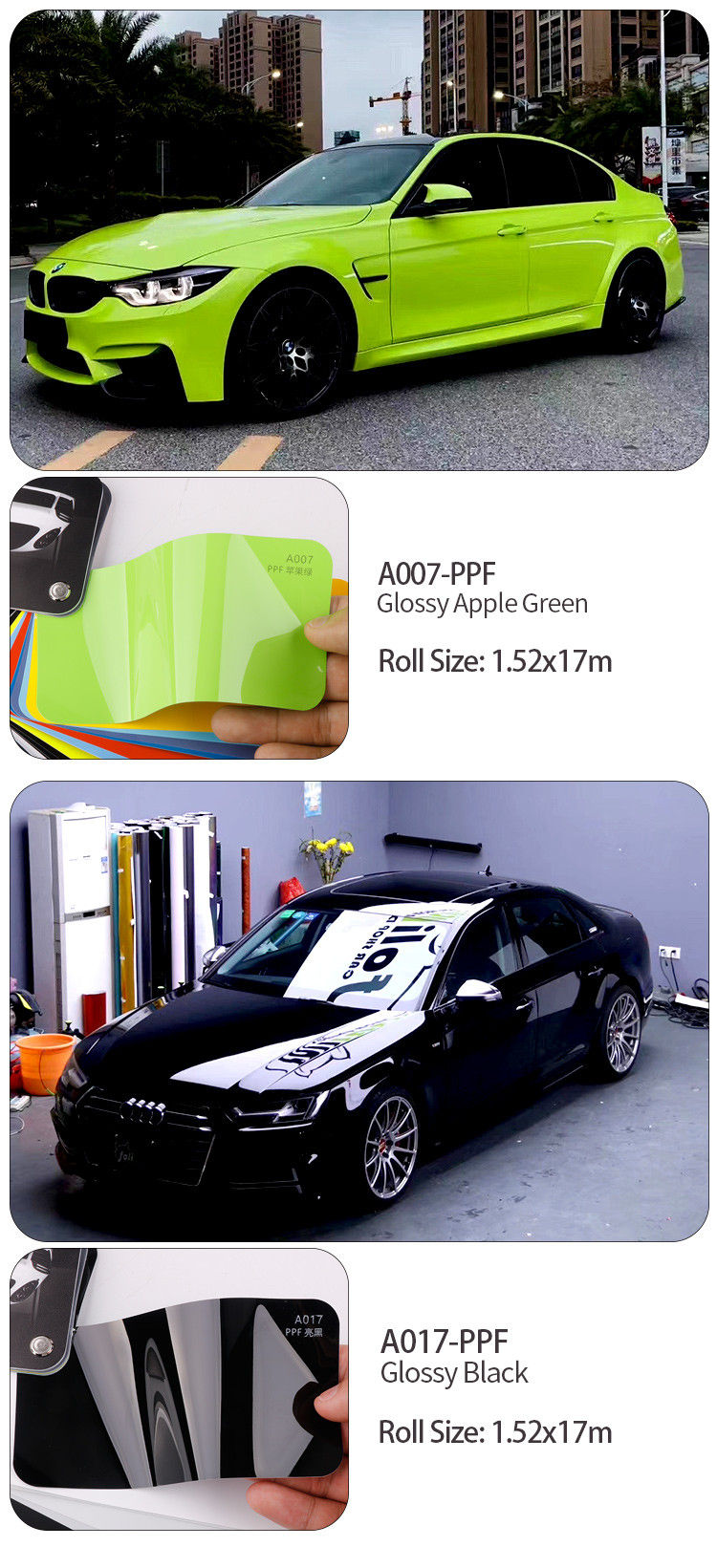 High Quality Car film 1.52*1.7m Vinyl Roll bright Glossy Sky Blue Self Repairing Matte Paint Protective Film for Car