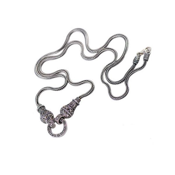 925 Sterling Silver Wheat Chain Necklace Thai Vintage Marcasite Necklace