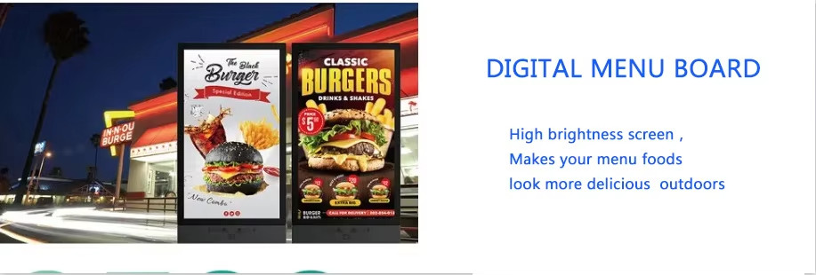 Android Vertical Dual Restaurants Menu Board LCD Screen Digital Signage Outdoor 55inch Waterproof Touch LCD Advertising Kiosk