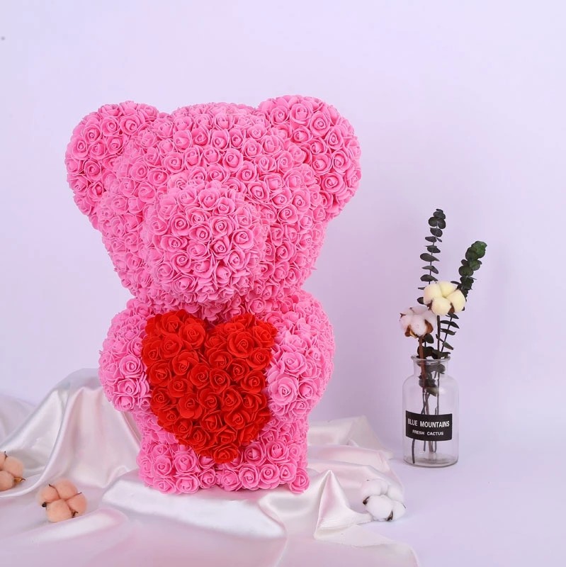 Rose Bear for Christmas Day Teddy Bear with PE Roses Bouquet Flower Teddy Rose Bear Rose Flower bear gift