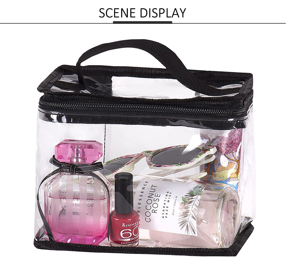 Large Water Resistant Clear Travel Makeup Train Bag with Top Handle