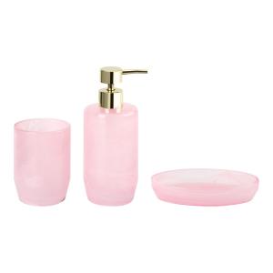 Cloudy Pink Glass Modern Bathroom Accessories Set Round Shape Hand Soap Dispenser Soap Dish For Shower Tumbler