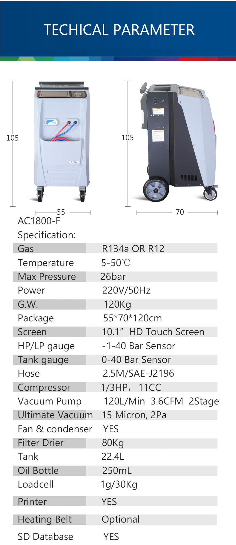 220V Vehicle AC Gas Recovery Machine A/C Recycle Recharge Unit For 134a 1234yf
