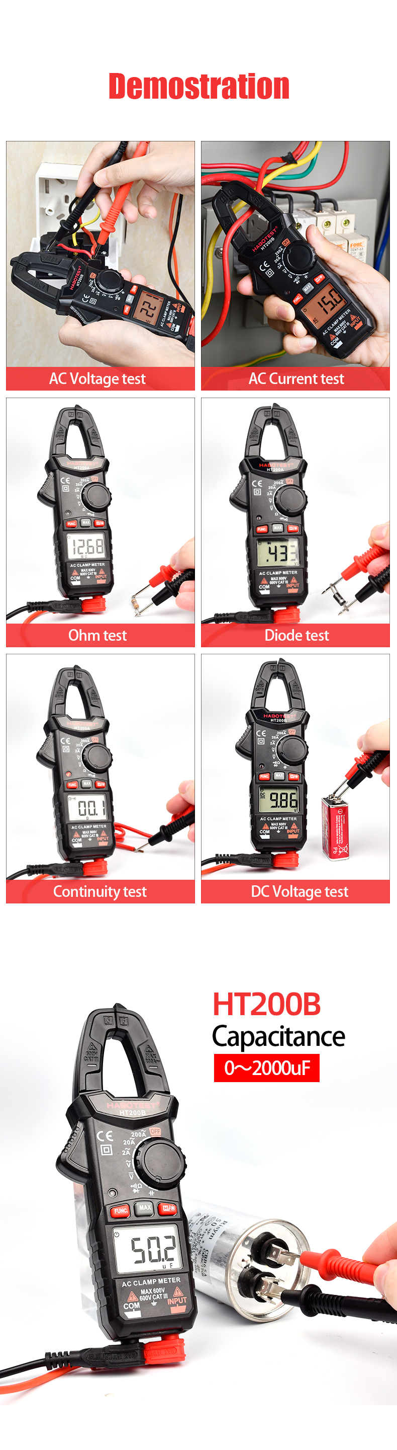 2000 Counts 200A Double Backlight Mini Clamp Meter