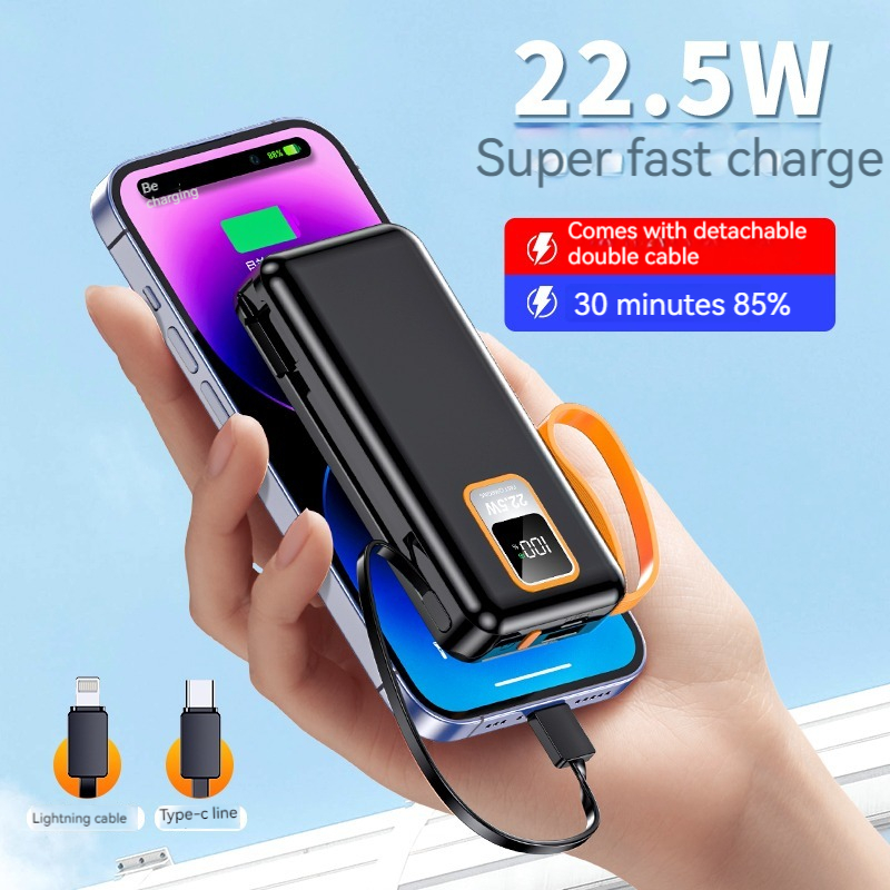 Outdoor 10000mAh TC Port Mini 22.5W Fast Charging Power Bank with Cable and Real Capacity