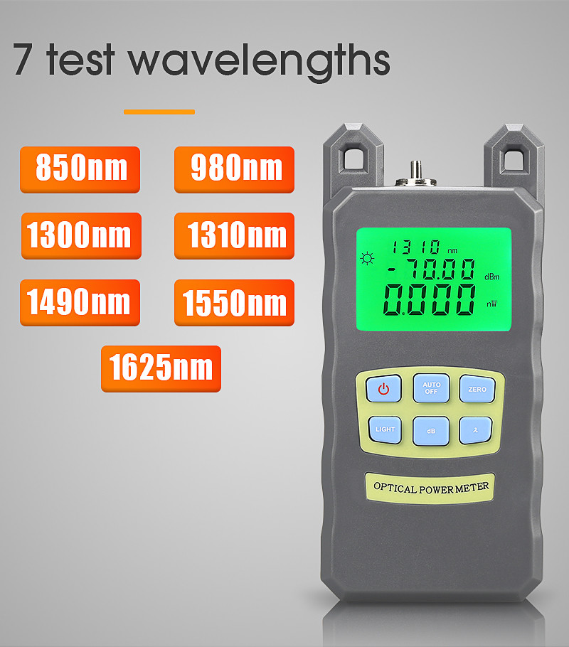 850-1625nm -70dBm +10dBm Handheld Optical Power Meter SC / FC Connector