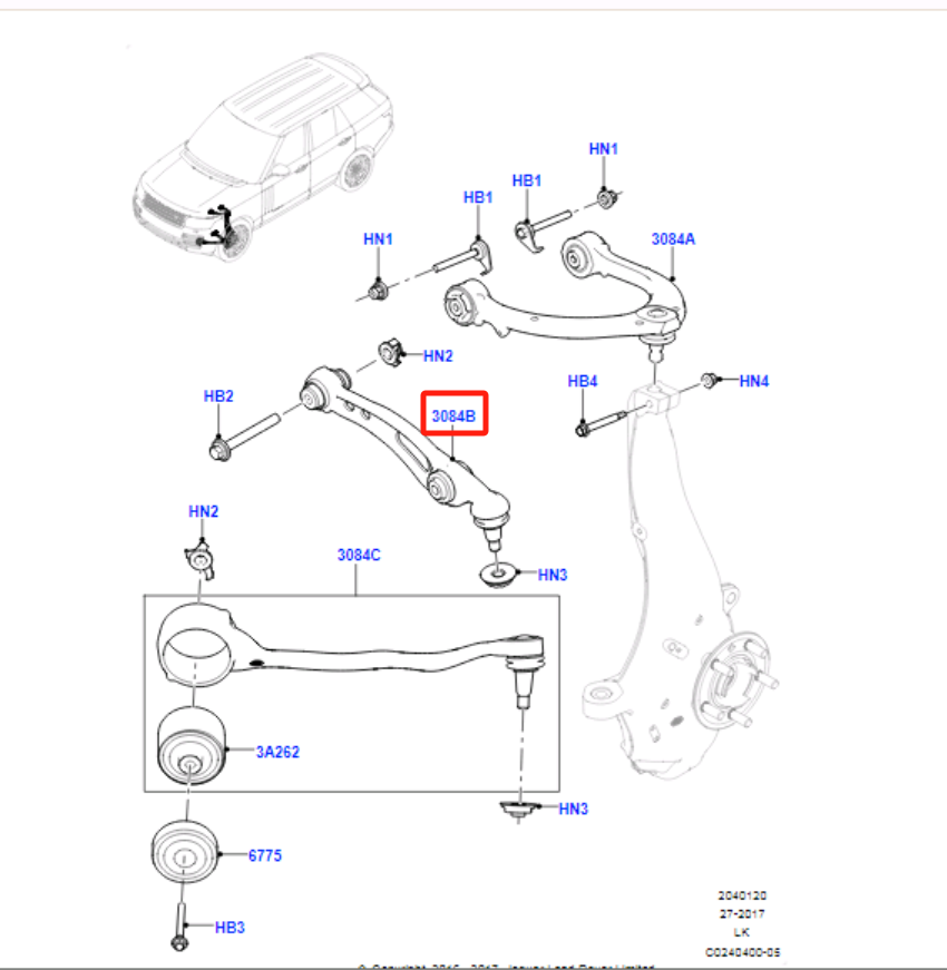 LR078477 LR078476 LR034217 Rear Suspension Parts Front Lower Right Control Arm LR078477 For Land Rover Range Rover Sport
