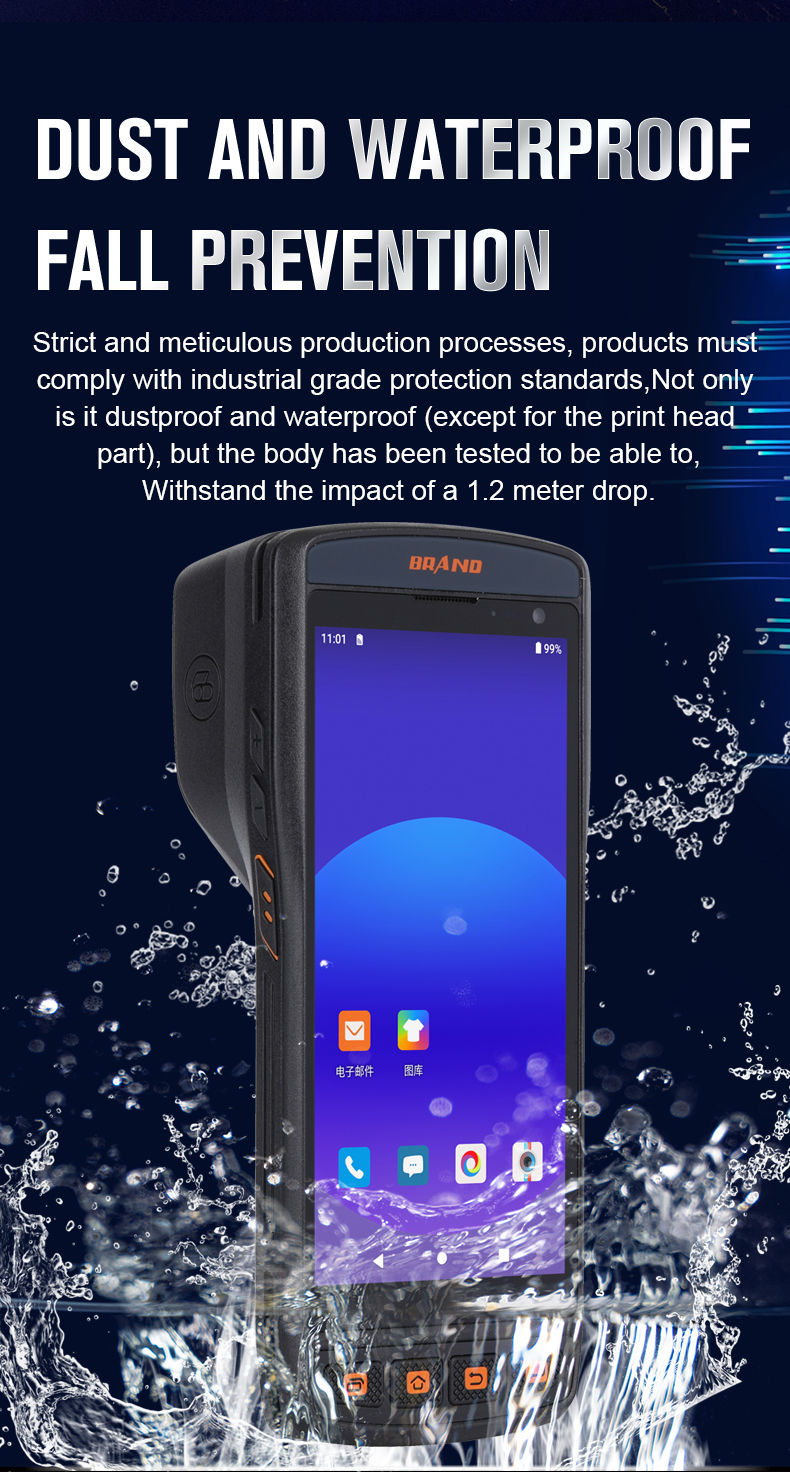 Android 11 PDA Android Industrial Handheld Terminal Rugged Pda Built-In Printer Barcode Scanner