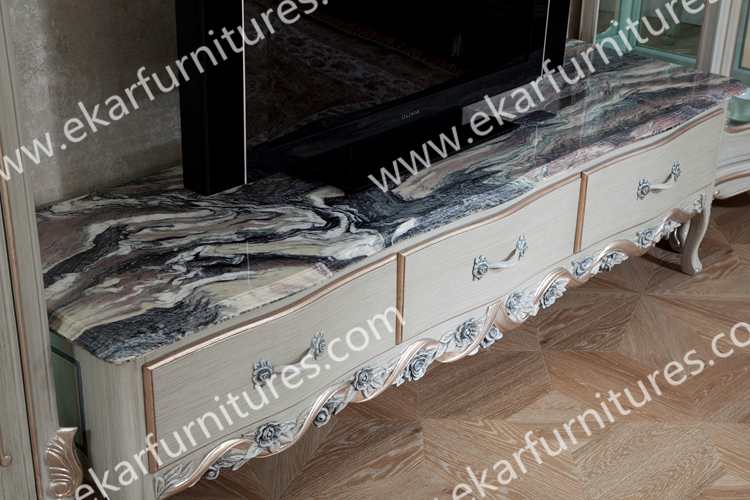 Antique Marble Top TV Stand Classic wooden cupboard designs modern living room cabinet