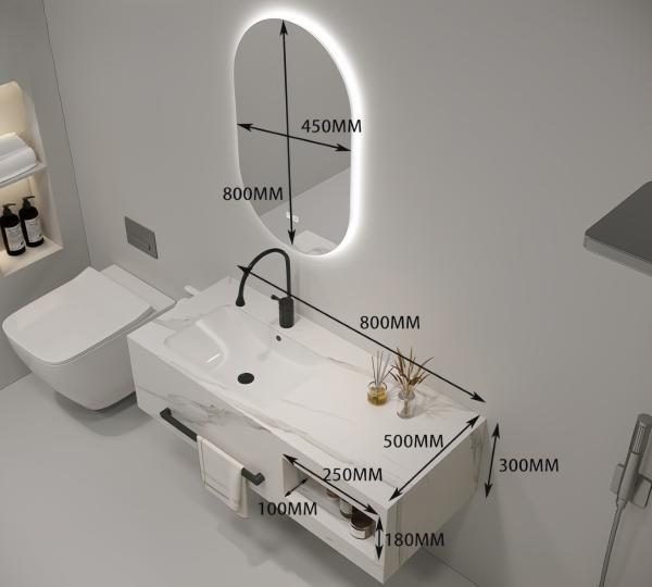 White Gold Bathroom Vanity with Countertop Wall Mounted SLABS/SINTERSTONE