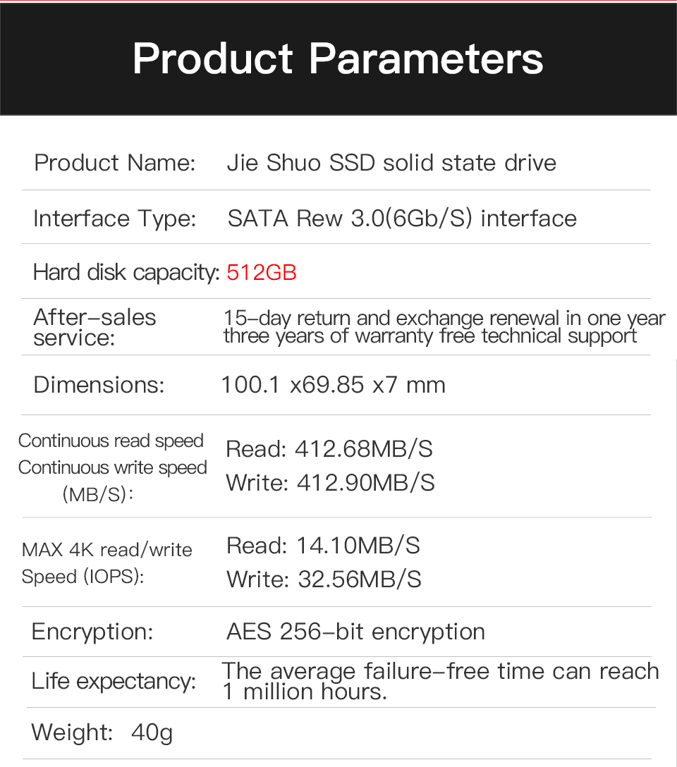 3D NAND Flash 512GB Solid State Drive Comprehensive Data Encryption Protection