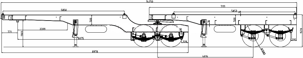 20ft Skeletal Superlink Tandem Semi Trailers Bi-train Trailer with Electric 24V 7 ways