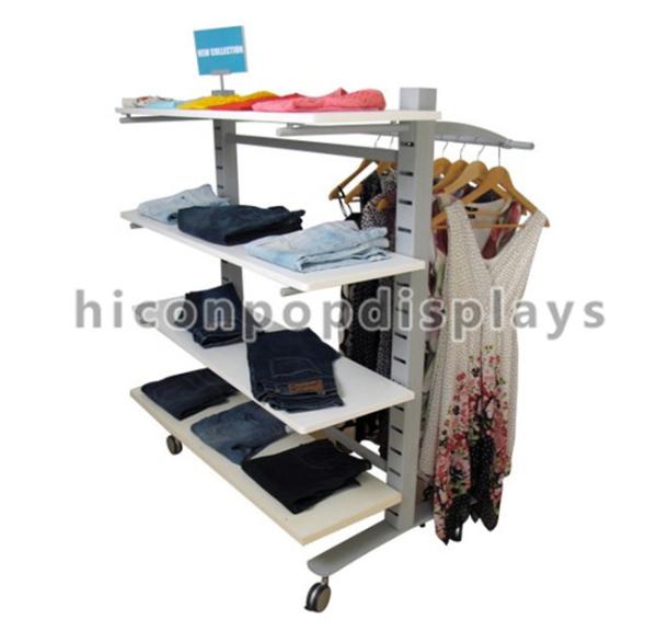 4 Caster Clothing Store Fixtures Double Sided Wood Shelves Slatwall Clothing