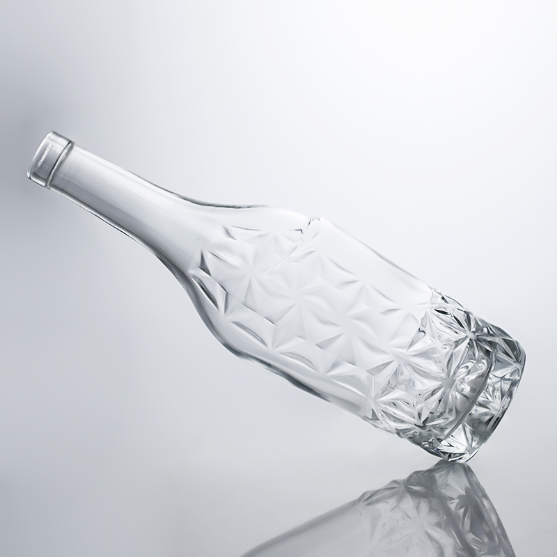 Bottom Engraved Glass Liquor Bottle for Whisky Gin Rum Sealing Type Cork Super Flint Glass