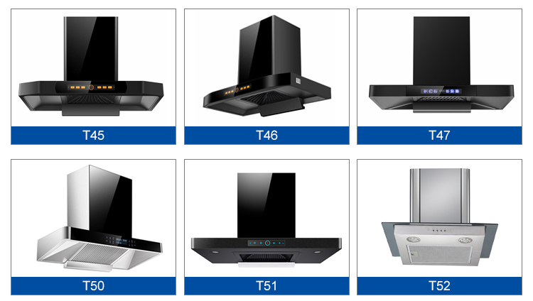 Glass Stainless Steel T Shape Chimney Hood Electric Range Hood 220V