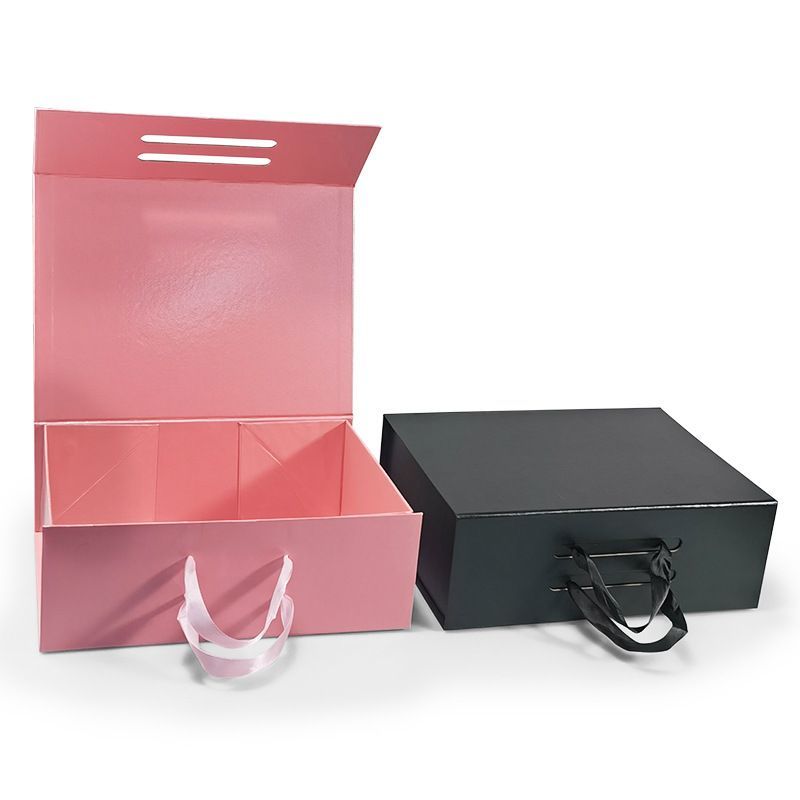 Foldable Rigid Cardboard Cosmetics Makeup Jewelry Clothes Magnetic Folding Closure Shopping Black Paper Gift Packaging Packing Box for Watch Wedding Party