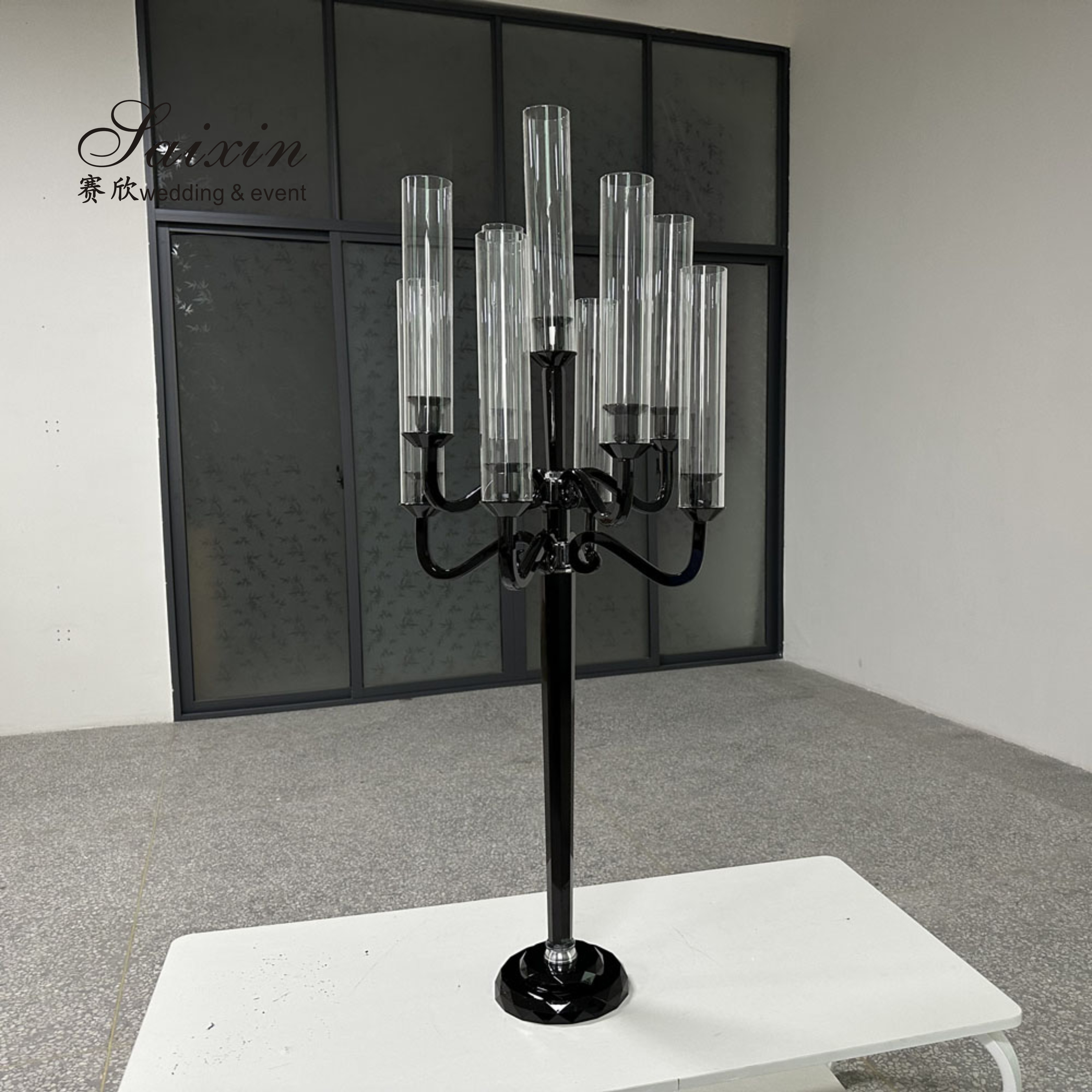 ZT-271W Wedding Supplies 9 arms wedding crystal white glass candelabra for wedding table centerpieces