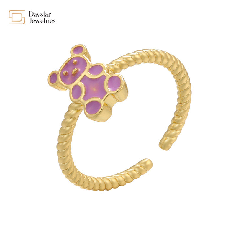 Cute Colorful Enamel Teddy Bear Dripping Oil Rings For Women Girls