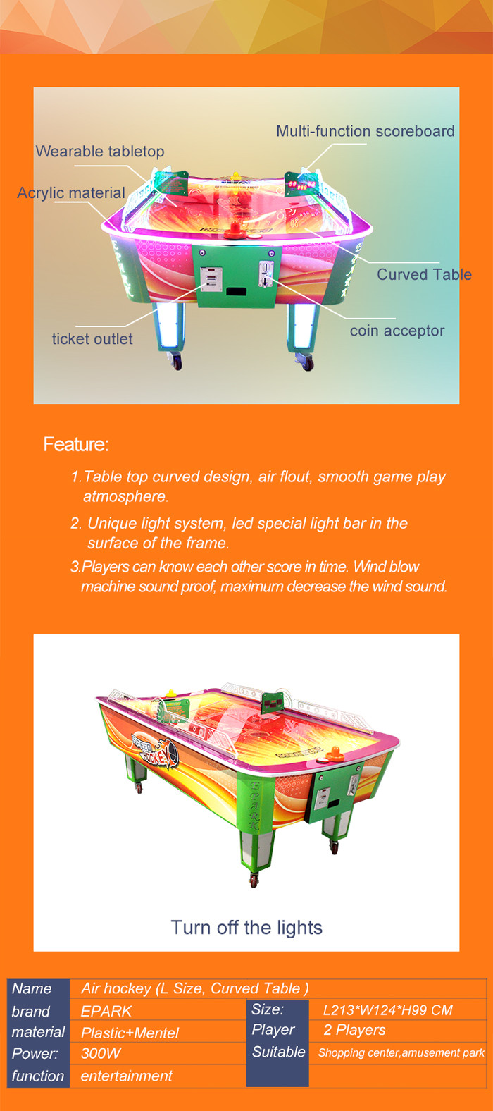 Electronic Sports Arcade Amusement Game Machines Air Hockey Table