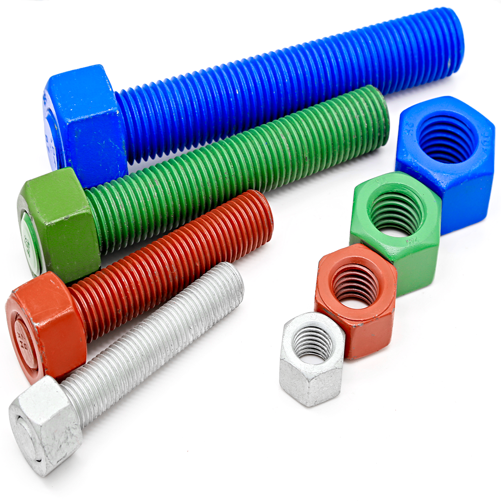 1/2" X 70 mm B7 / A194 Gr. 2h Fluorocarbon Coating Stud Bolts Nuts 2 Pcs HDG Finish for Heavy Duty Applications