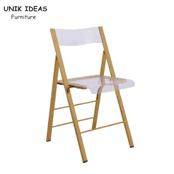Gold Stainless Steel Frame Transparent Acrylic Chair Folding Wedding Chair For