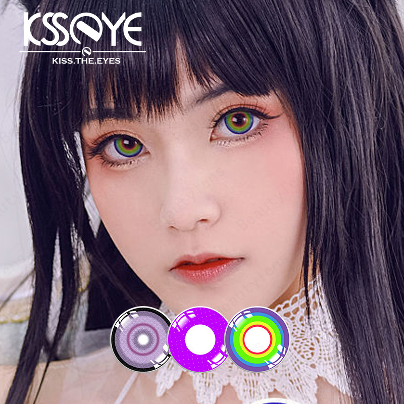KSSEYE Magic Eye Contacts Lens Fancy Look 1 PAIR 2 PCS Evil Eye Purple Animation Contact Lens