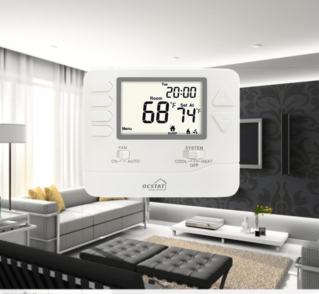 Wire Programmable Digital Room HVAC Thermostat Single Stage Omron Relay