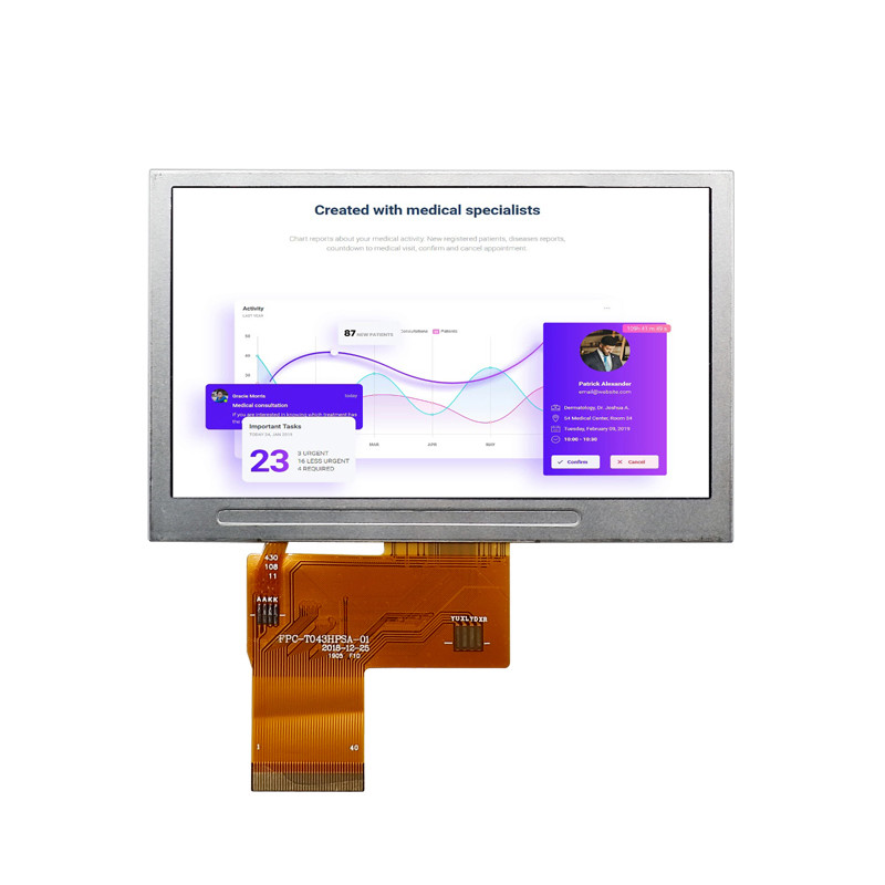 4.3 Inch Tft Lcd Display, 480x272 Resolution, 24bit RGB 40PIN Interface , 1000cd/M2