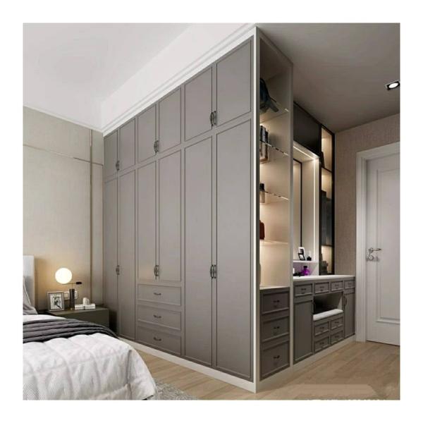 2024 Popular Gray Shaker Door Wardrobe Modern Wood Style for Home Cloth Shelf