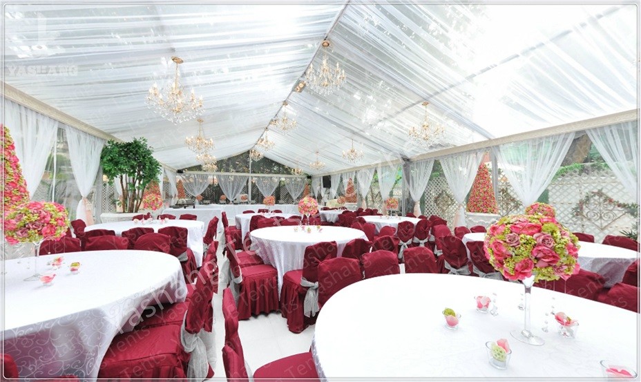 Backyard Transparent Outdoor Party Tents , Clear Party Tent Rentals With Lining Decorations