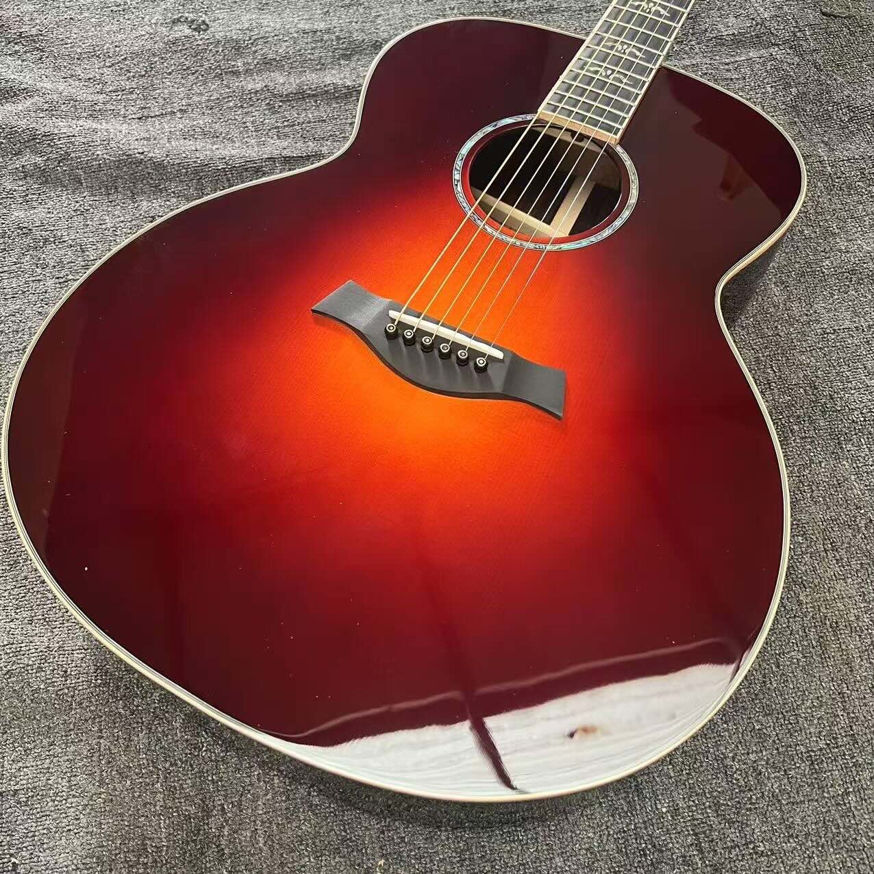 Custom Taylor Style 818 Body Deep Sunburst Solid Rosewood Back Side Acoustic Guitar X Bracing Bone Nut