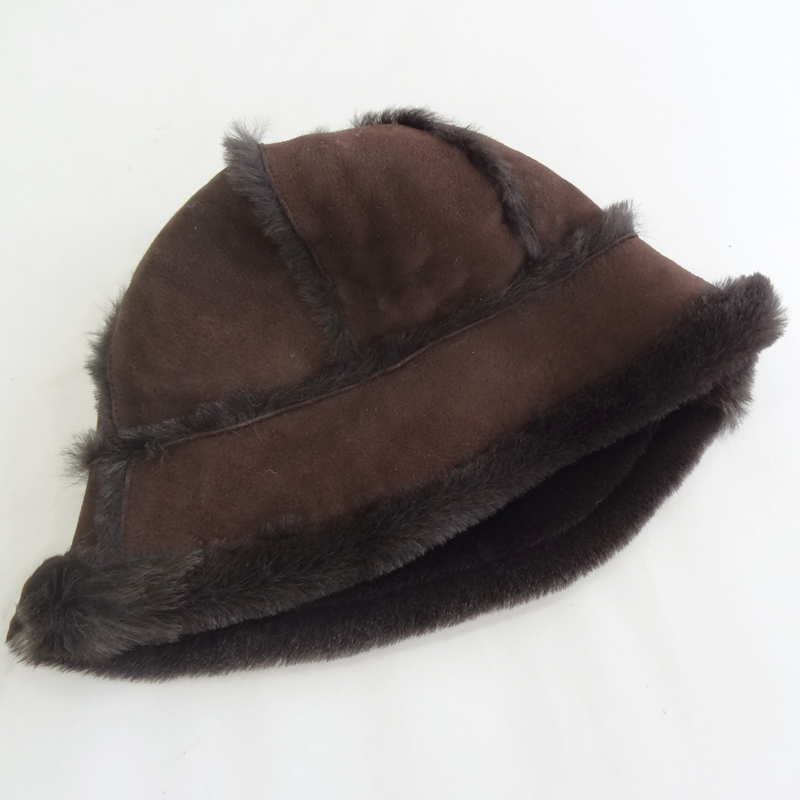 Unisex Sheepskin Beanie Hat Breathable Waterproof Plush Style Plain Pattern