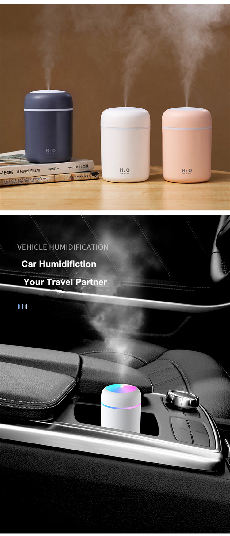 Humidificador Ultrasonic Portatil De 300 Ml Para Auto Difusores Sanitizante Humidificador