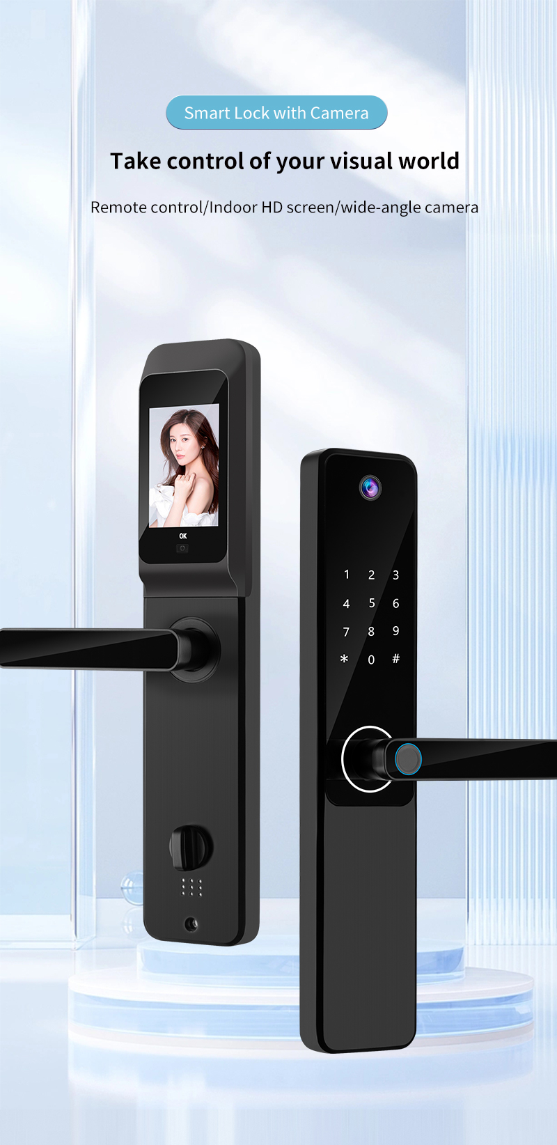 Wooden Door Fingerprint Door Lock With Camera / Electronic Door Lock With Fingerprint
