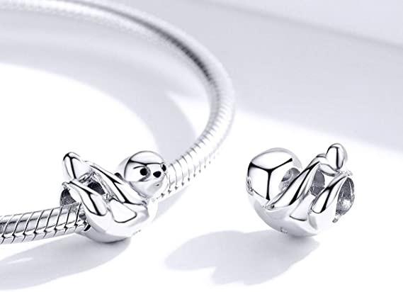 Bracelets BISAER 925 Sterling Silver Charms Cat Dog Sloth Butterfly Fairy Heart