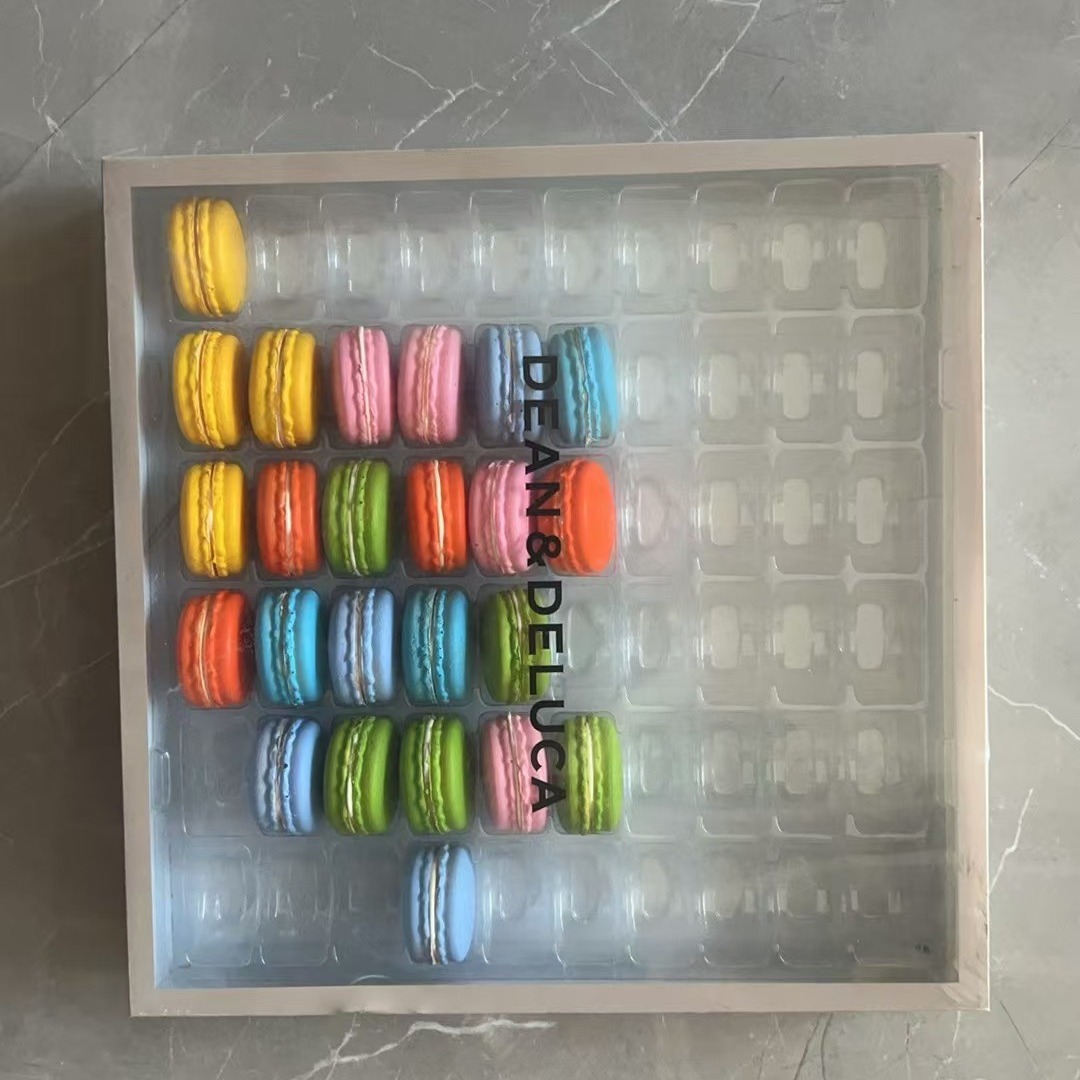 Hot Stamping Macaron Transparent Box Top And Bottom Lid Macaron Display Rack 12pcs