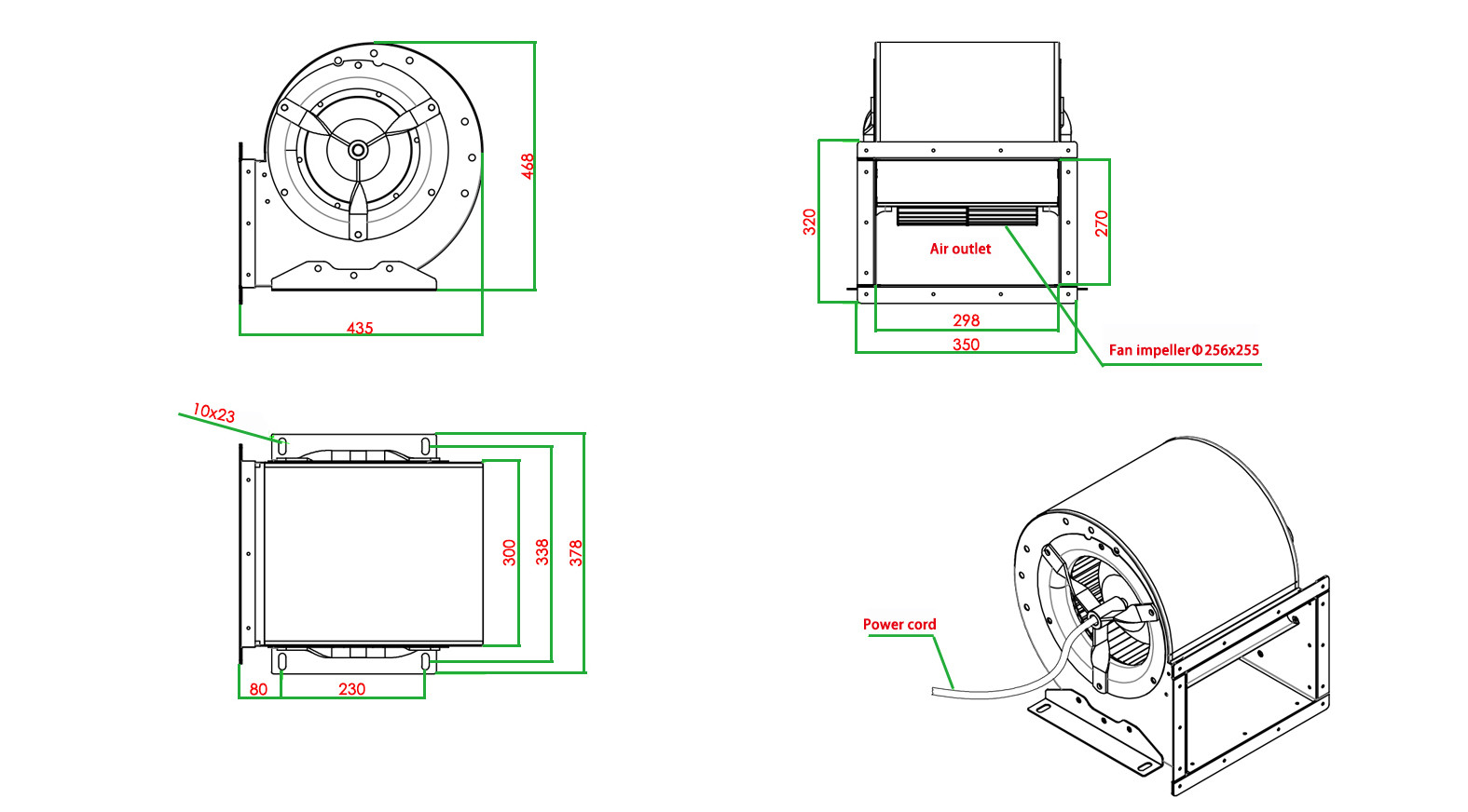 1400r/min Cabinet Centrifugal Fan Double Inlet Air Condition Impeller