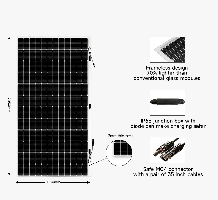 Compact and Powerful 2054*1080*2mm Flexible Solar Panels with Max-Power 430W