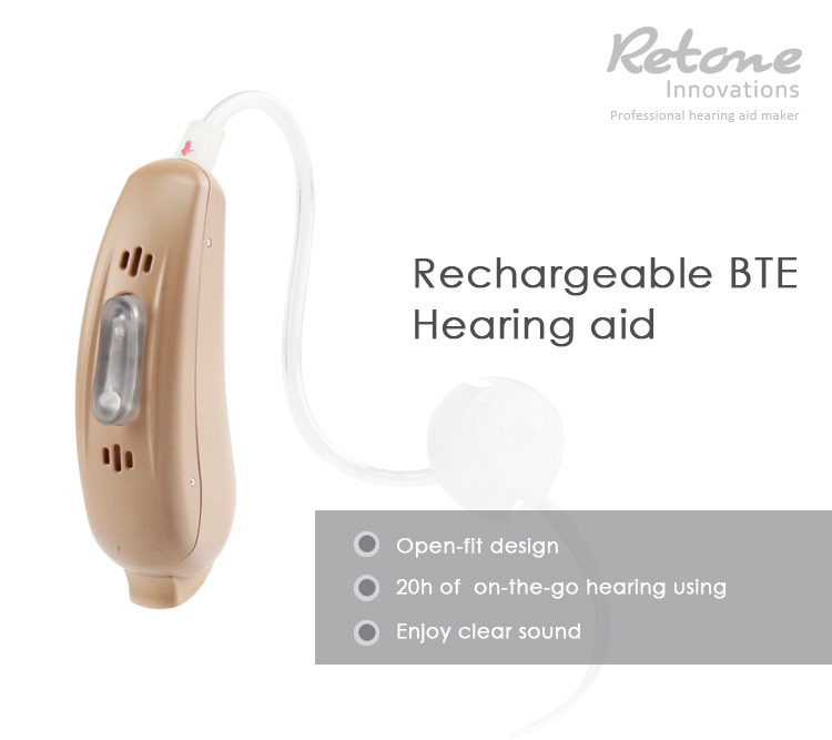A Pair Rechargeable Hearing Aids 4 Channels Open Fit BTE