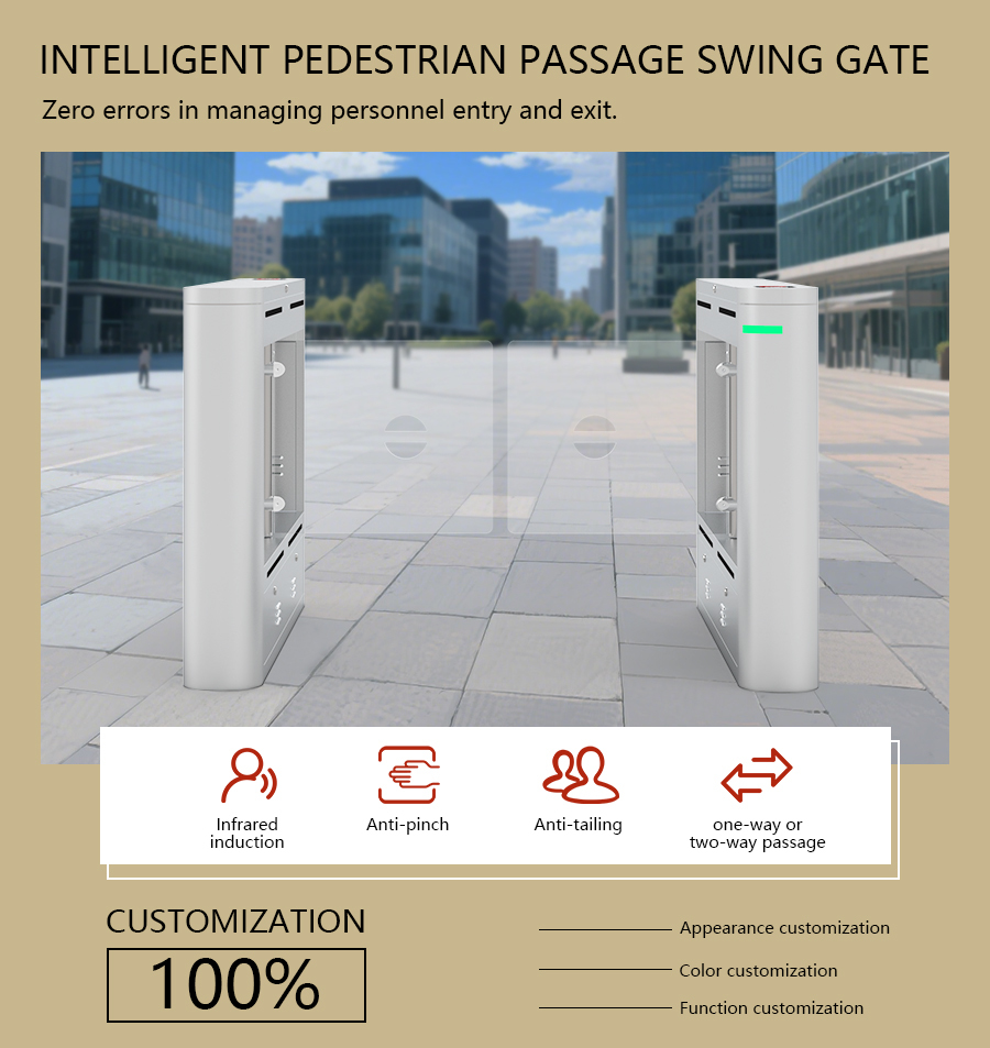 HCW Pedestrian Access Control CW406 Swing Barrier Turnstile Gate With SS304 Cabinet