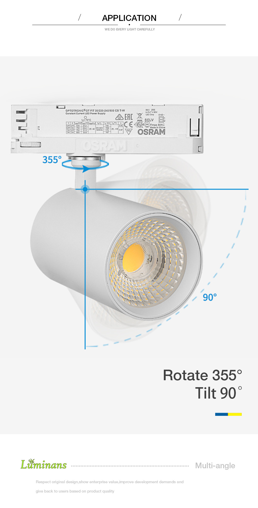 IP20 Multi Angle COB LED Track Light Anti Glare Rotate 355 Degree