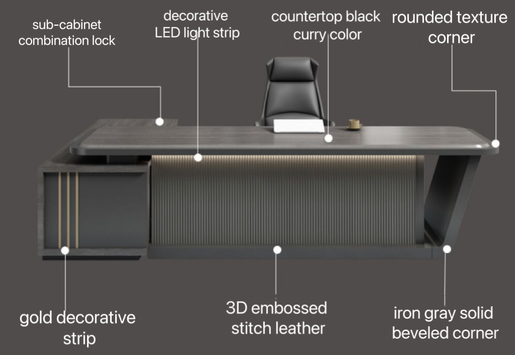 High Tech Black Boss Manager Office Table and Chair Combination for Customer Provided