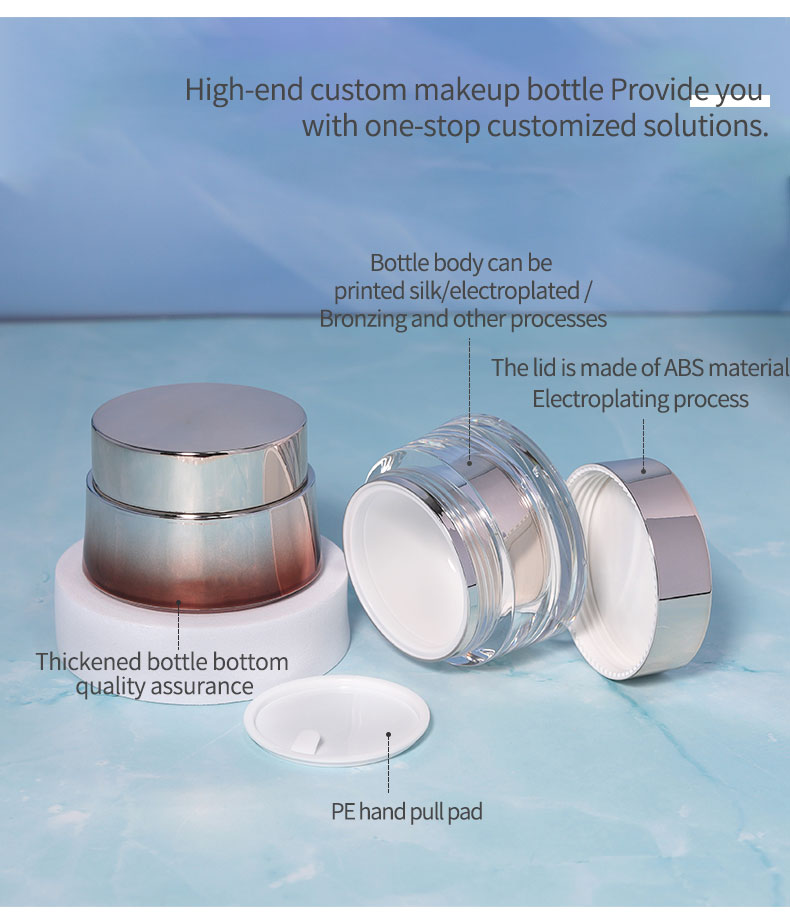 Luxury Skincare Body Cream Container Packaging 50ml ABS Cap Acrylic Plastic Jar with Shiny Gold UV Paint and Metal Lid