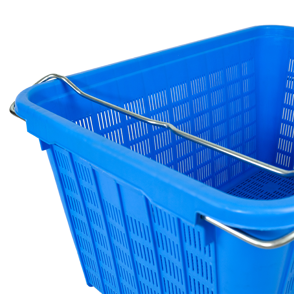 Customized Color Mesh Style Plastic Logistic Distribution Basket with Side Metal Handle