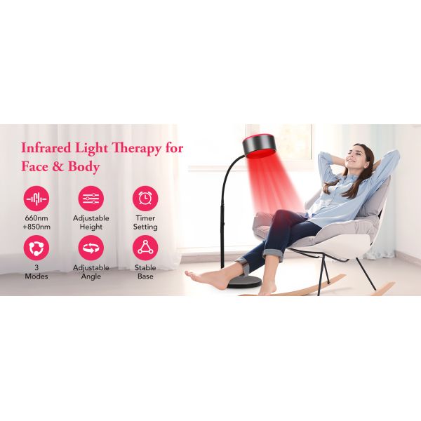 Red light therapy lamp showing overall design and construction